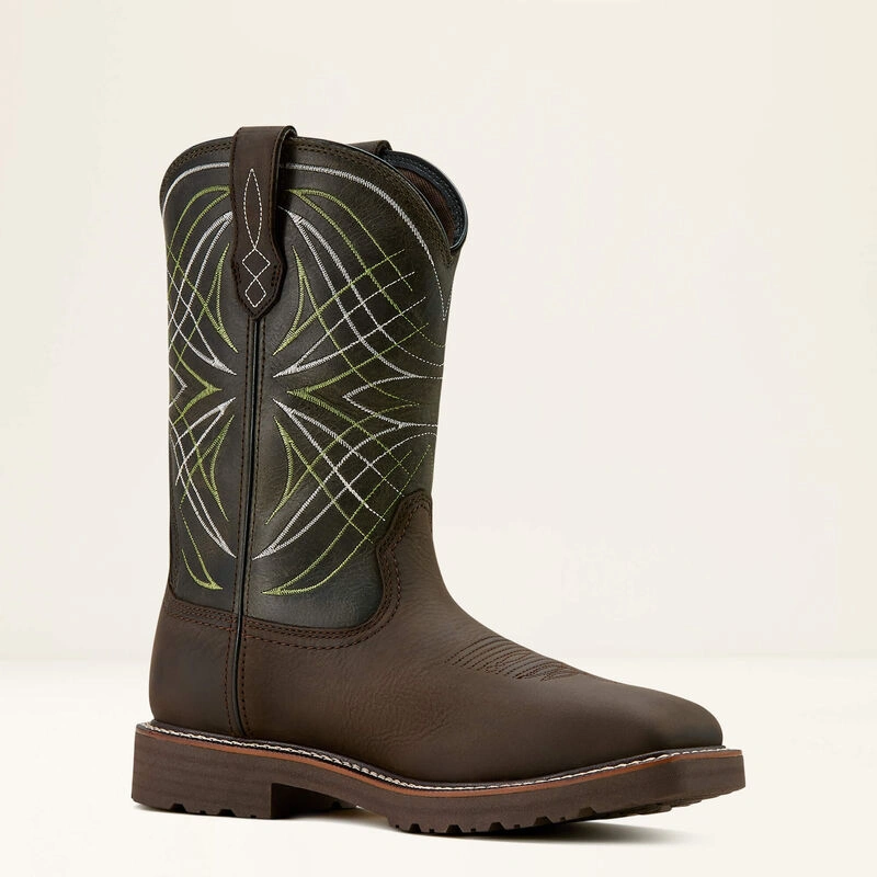 Ariat Activator: Botas vaqueras impermeables con puntera de acero para hombres Marrón/Verde. ¡Trabaja con estilo!